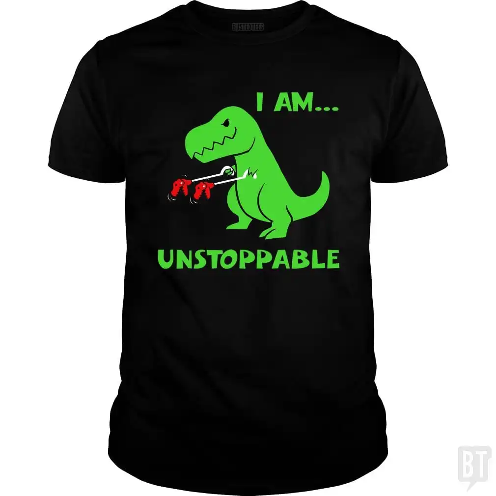 T-rex Dinosaur I Am Unstoppable T-shirt Xmas Casual Round Neck Short Sleeve Men's Tees Regular Fit Men Women T Shirt