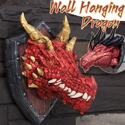 Wall Art Sculpture Dragon Room Decoration Props Animal Mounted 3D Dragon Head Sculpture Wall Art Home Scene Decoration PU Props