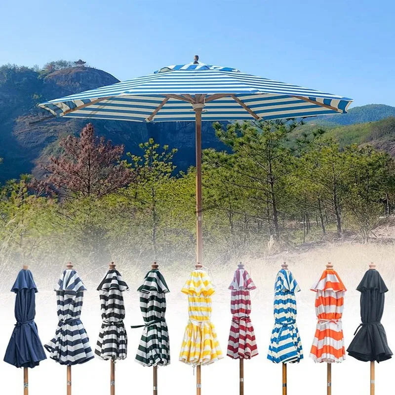 Striped Outdoor Parasol Scenic B & B Beach Leisure Central Pillar Cafe Swimming Pool Sun Umbrella Wholesale