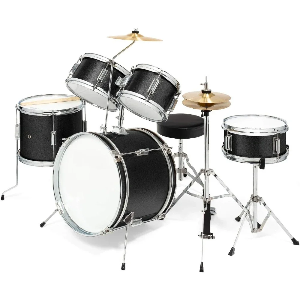 

5-Piece Drum Set Advanced Beginner Kit with 16" Bass, Adjustable Throne, Cymbals, Hi-Hats, Pedals & Drumsticks