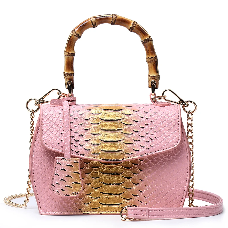 Hot Sales Snake Bamboo Handbag Women Leather Python Shoulder Bag Summer Tote Hand Bags