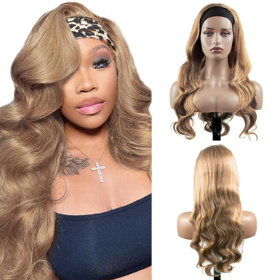 Blonde Hoofdband Pruik Menselijk Haar Body Wave #27 Honingblonde Hoofdband Pruiken Glueless Machine Gemaakt Braziliaans Maagdelijk Haar Voor Vrouwen