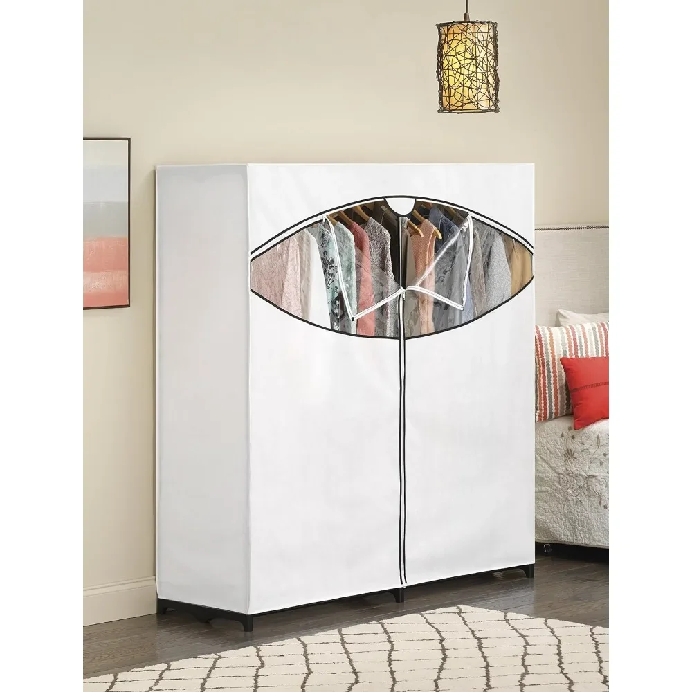 

Closet Wardrobe, Extra-Wide Clothes Closet, 60” with, White Cover, Portable Closet