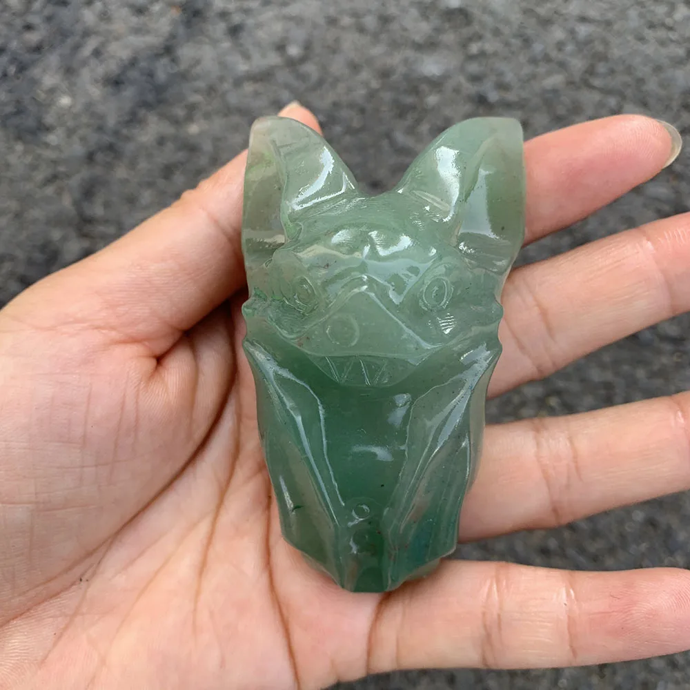 Custom Handcrafted Natural Green Aventurine Bat Figurine - 8cm Detailed Gemstone Vampire Bat Statue Collectible Home Decor