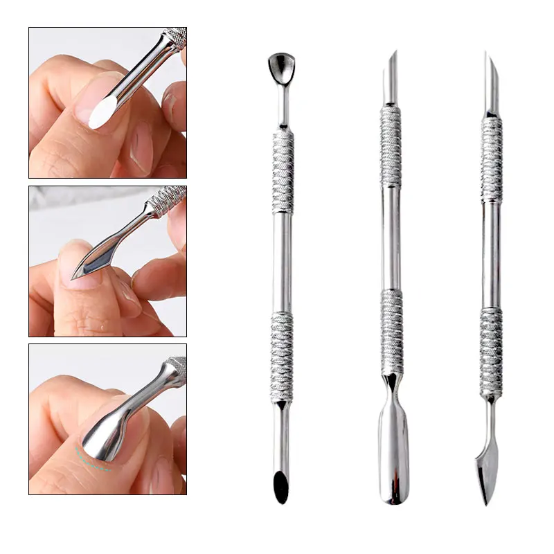Dissolvant de cuticules à Double extrémité, bâton de manucure en acier inoxydable, outil de grattoir de vernis à ongles, outil professionnel de nettoyage des ongles
