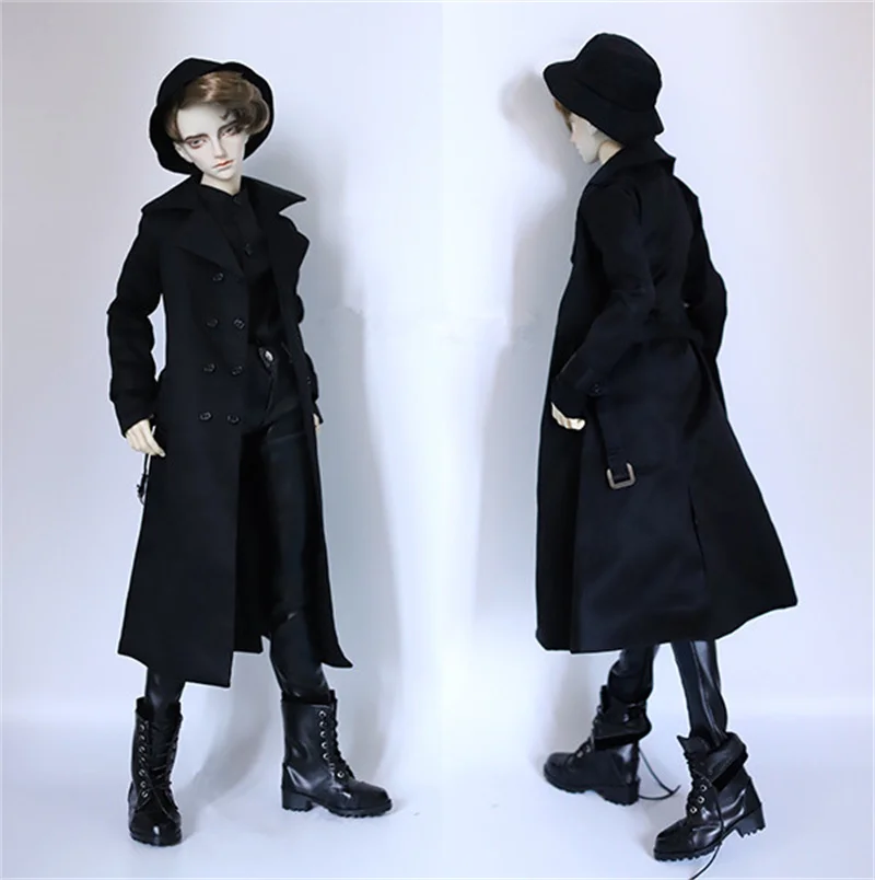 BJD coat Double-breasted black trench coat with belt suitable for 1/3 1/4 BJD SD17 POPO68 Uncle SSDF doll accessories doll coat