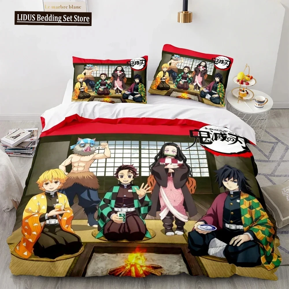 

2024 Demon Slayer 3d Bedding Set Anime Duvet Cover Pillowcases Single Twin Full Queen King Size Boys Girls Boys Gift Home Decor