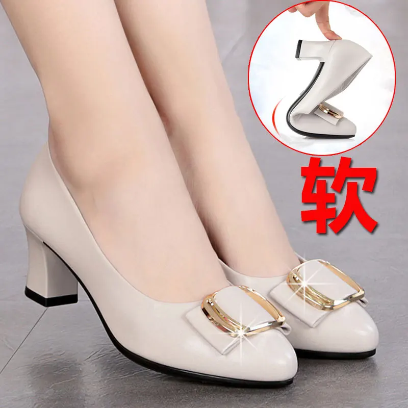 Black Soft Low Heels PU Leather Works Shoes High Quality Square Heel Shoes Lady Cool Fashion Elegant Spring Autumn Versatile