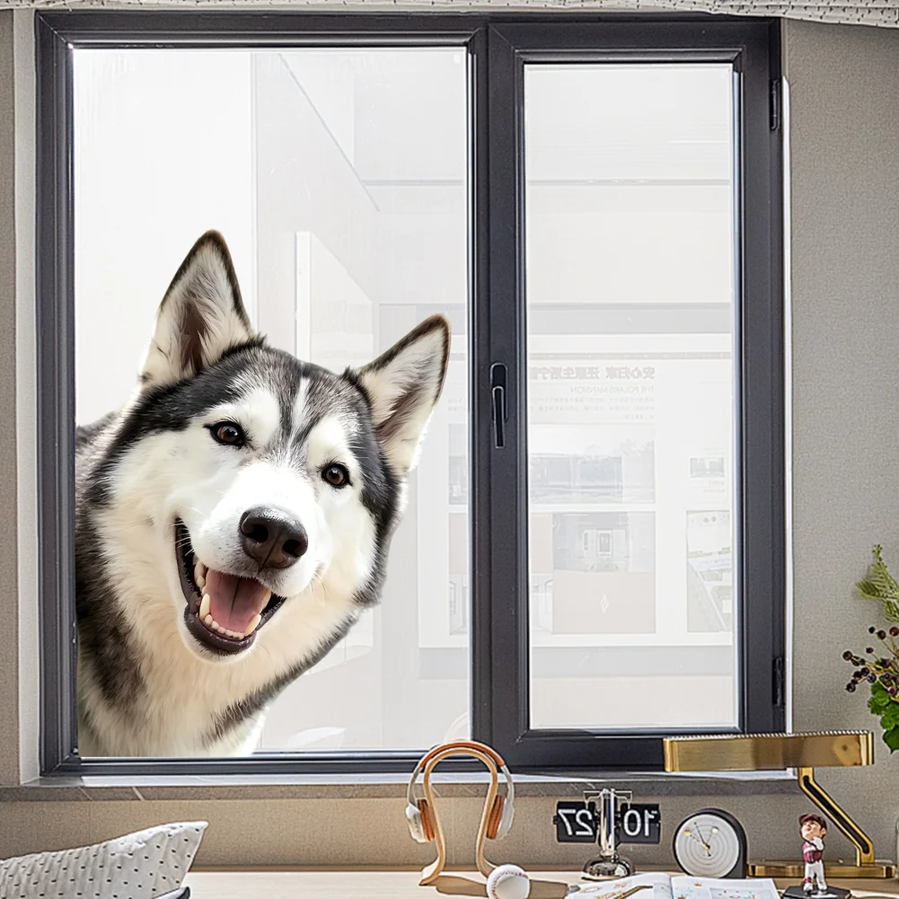 White For HUSKY Dog Static Cling Decal for Smooth Glass Surfaces 29x33cm PVC Material Reusable Indoor Window Decoration