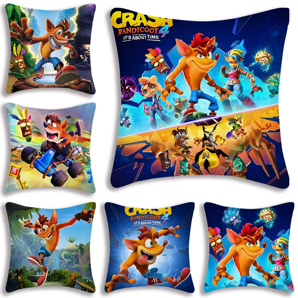 Cartoon Game Crashs Bandicoot Pillow Covers Cartoon Sofa Decorative Home Double-sided Printing Short Plush Cute Cushion Cover