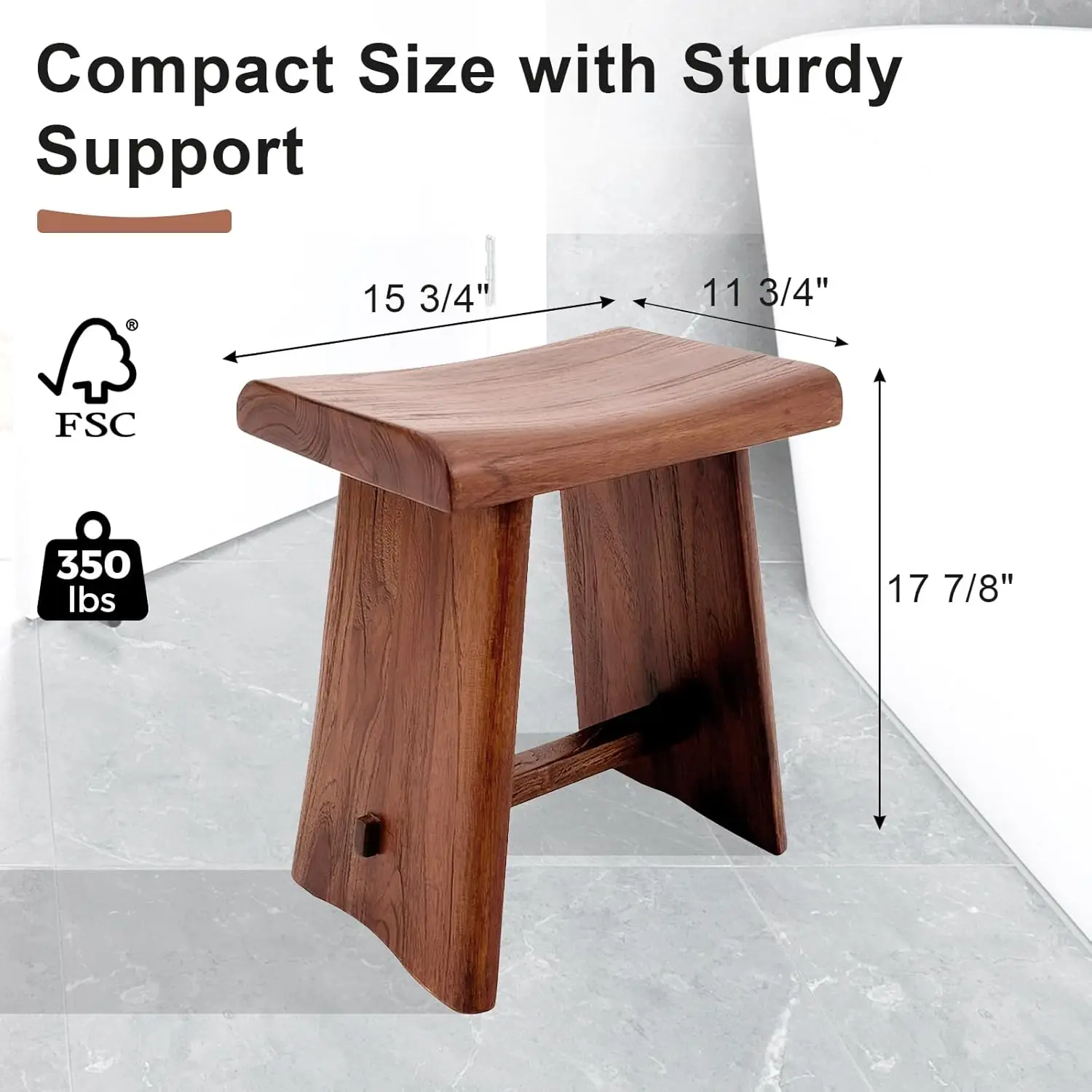 Teak Shower Stool, 15.8