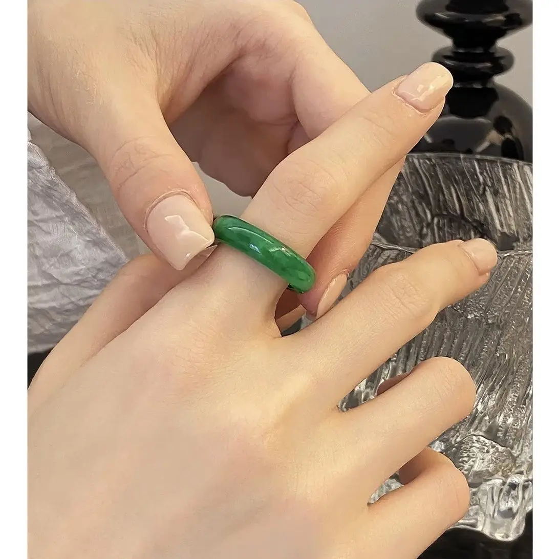 Jade Ring Natural Burmese Jadeite Ring Jewelry Fine Jewelry Dry  Flowering Green Finger Ring Men Women Emerald Jades Stone Rings