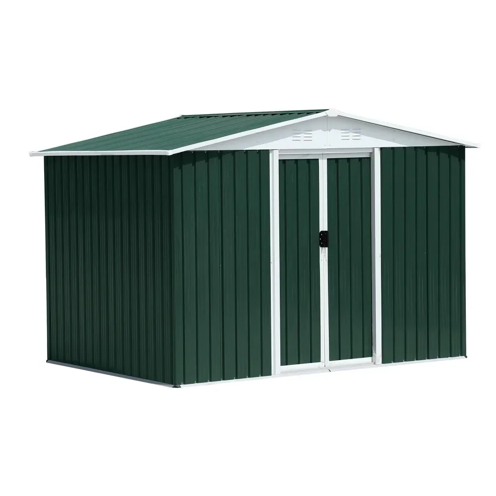 8x6 Feet Outdoor Storage Garden Shed Apex Roof Green With Aluminum alloy frame and sliding door