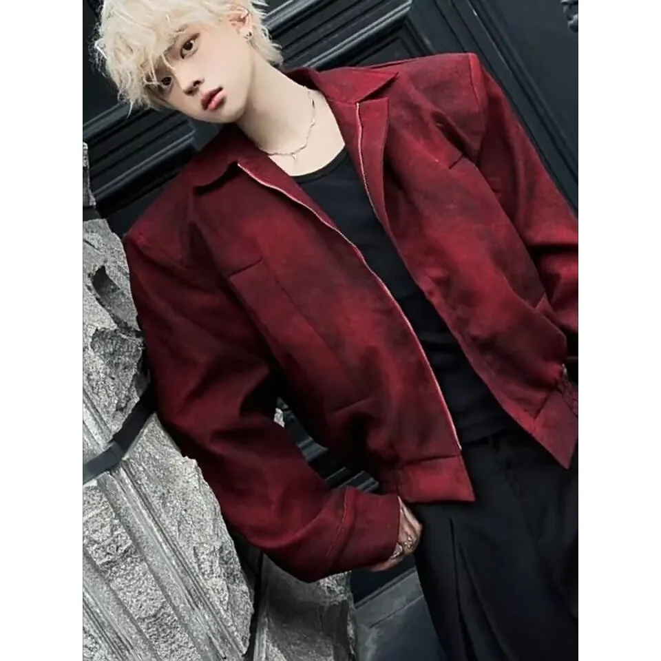 

High-End ort American Tie-Dye Zipper Loose Fit Collar Jaet Men's Autumn Winter Faion Outerwear Polyester Fiber Inner