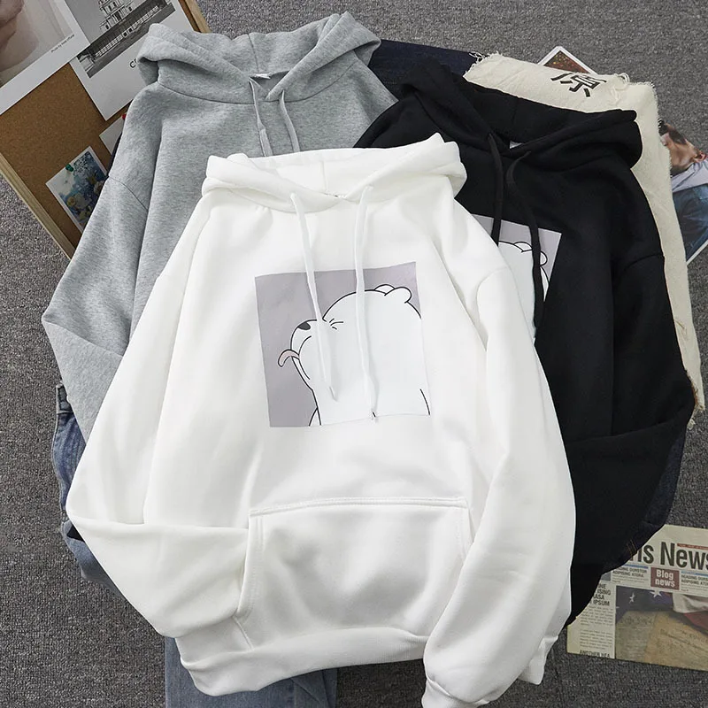 2026 Neuer Stil Kleine Weiße Bären Hoodies Damen Ulzzang Korea Frauen Pullover Grafik Streetwear – Detail 4