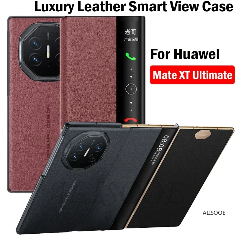 Luxury Leather Flip Cover for Huawei Mate XT Ultimate Case Smart View Protection Phone Funda for Huawei Mate XT Capa