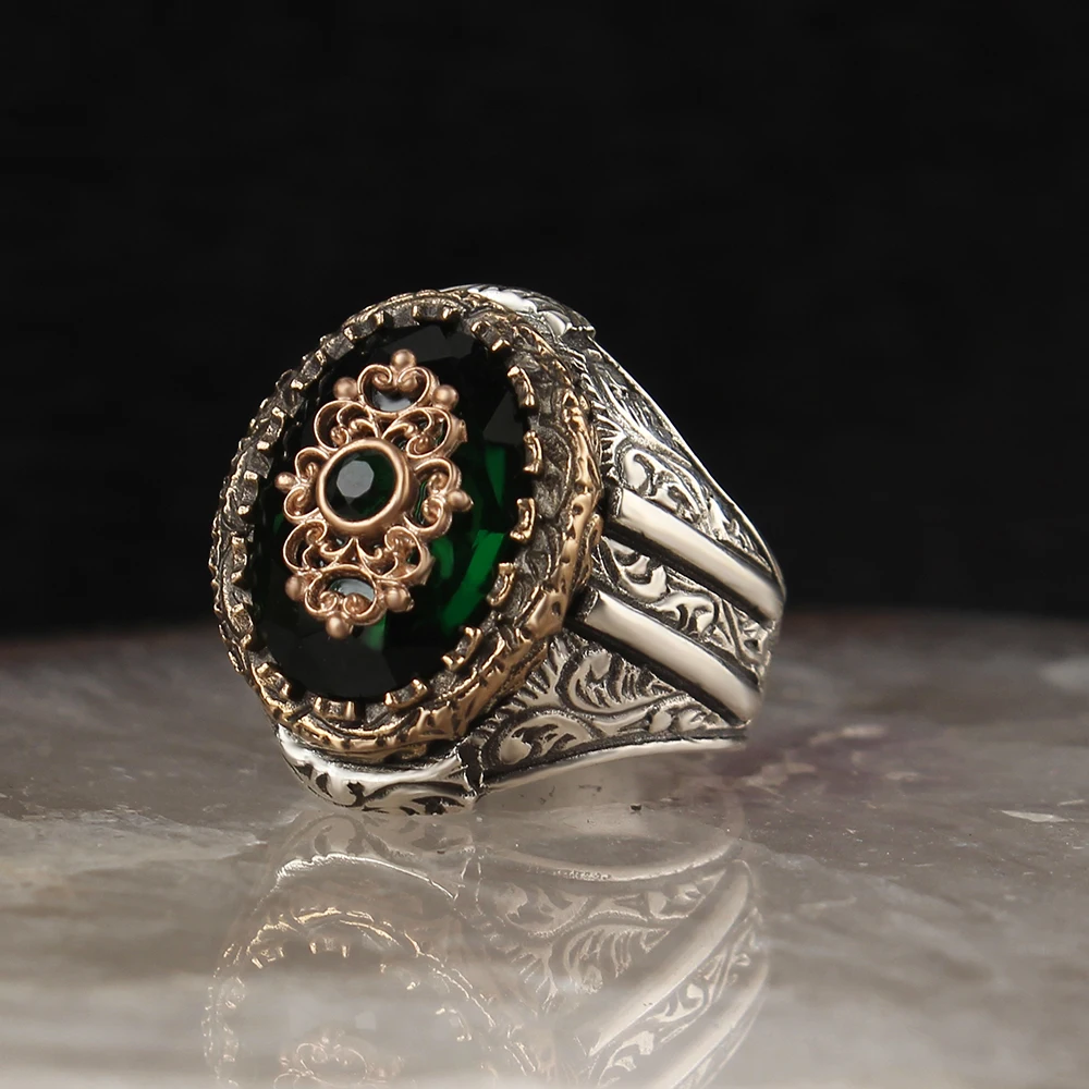 

Pen İşçilikli Zircon Gemstone 925 Sterling Mens Silver Ring