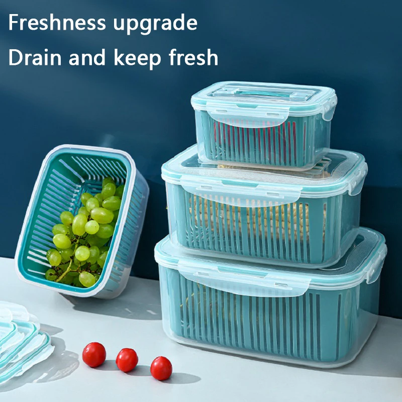 

Refrigerator Storage Box Fresh Vegetable Fruit Storage Containers Drain Basket Pantry Kitchen Organizer Freezer Fridge Organizer