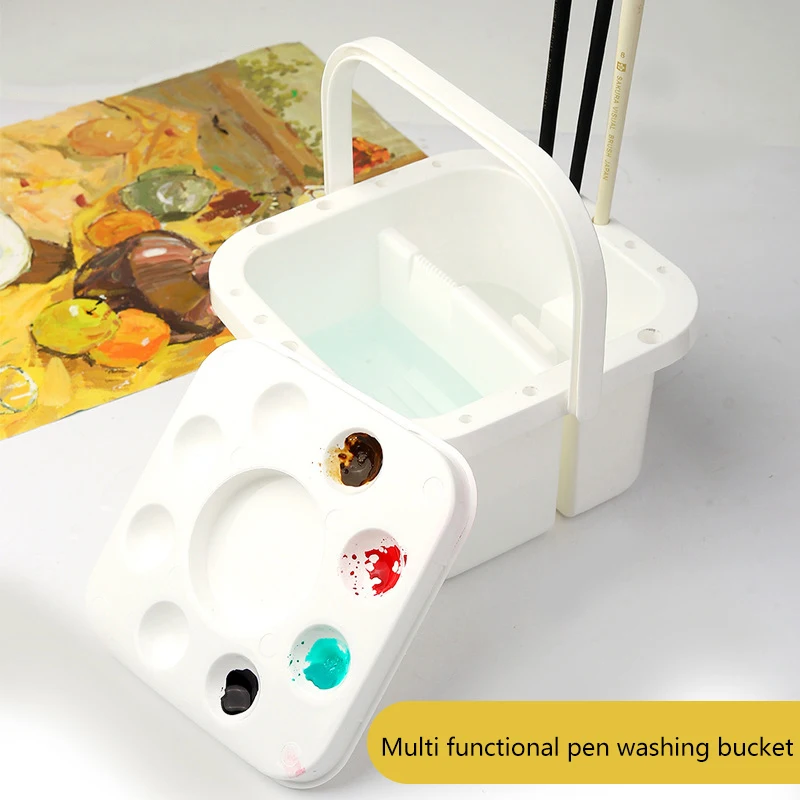 Balde de lavagem de pincel 3 em 1 com tampa – suporte de escova integrado, paleta de cores e recipiente de limpeza