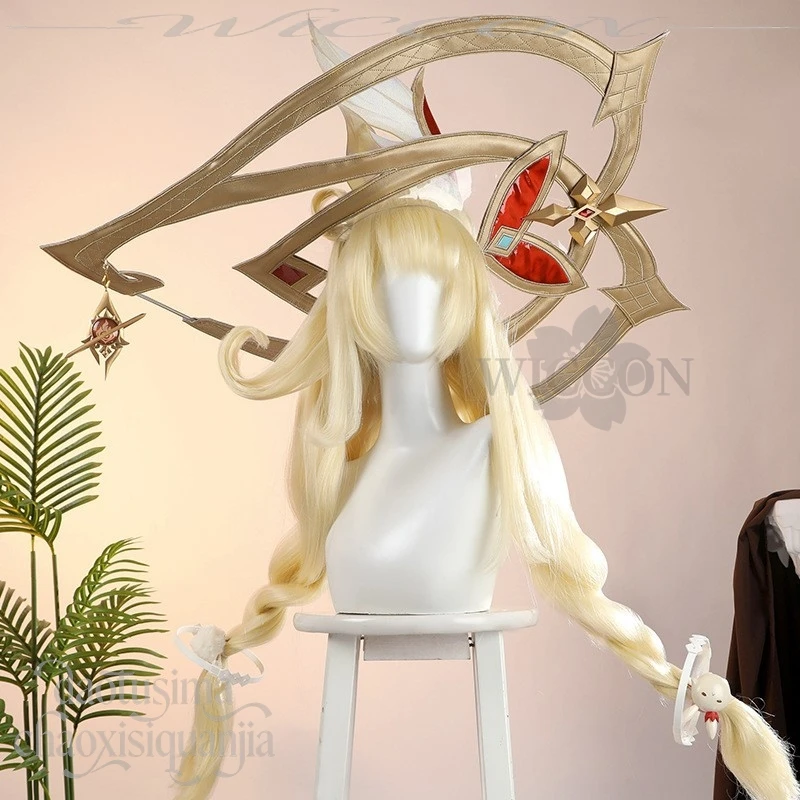 أليس تأثيري أنيمي لعبة Genshin تأثير زي قبعة الساحرة موحدة مقطورة طويلة مثير فستان أحمر الكرتون الباروكات هالوين عيد الميلاد