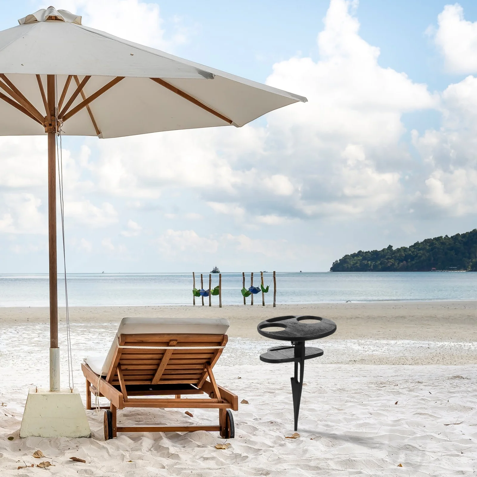 

1pc Outdoor Folding Wine Table Portable Round Storage Design For Picnic Beach Camping Backyard Party Double Layer Wood Table