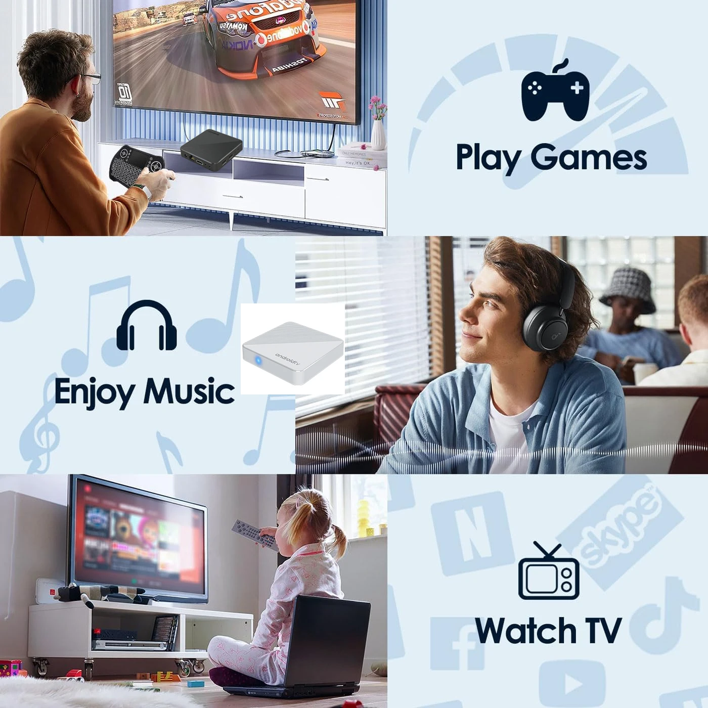 Versión global Mortal T1X ATV Android 14 TV Box Allwinner H313 Soporte Google Voice Assistant WiFi6 4K BT5.0 Chromecast TV Box