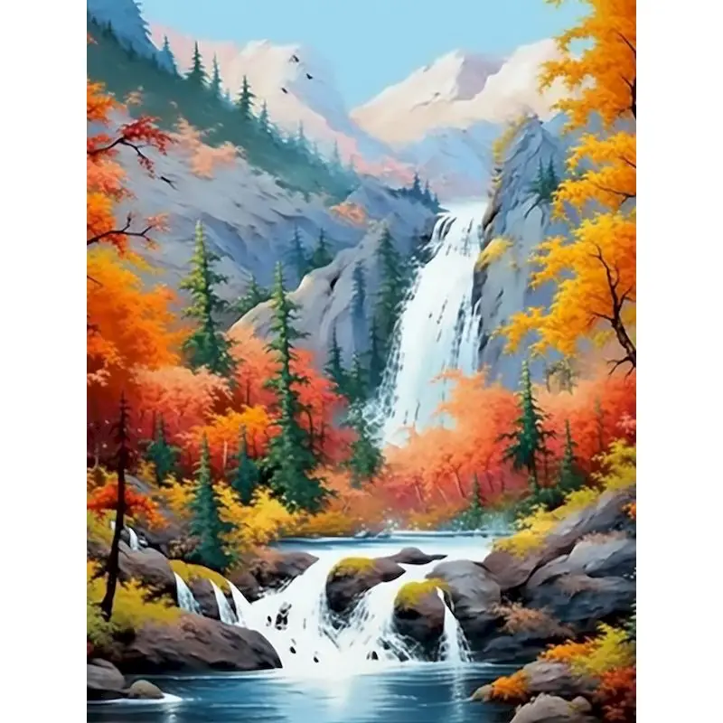 

5D DIY Diamond Painting Kit Autumn Waterfall Landscape Full Drill Cross Stitch Embroidery Mosaic Picture Wall Art Home Decor