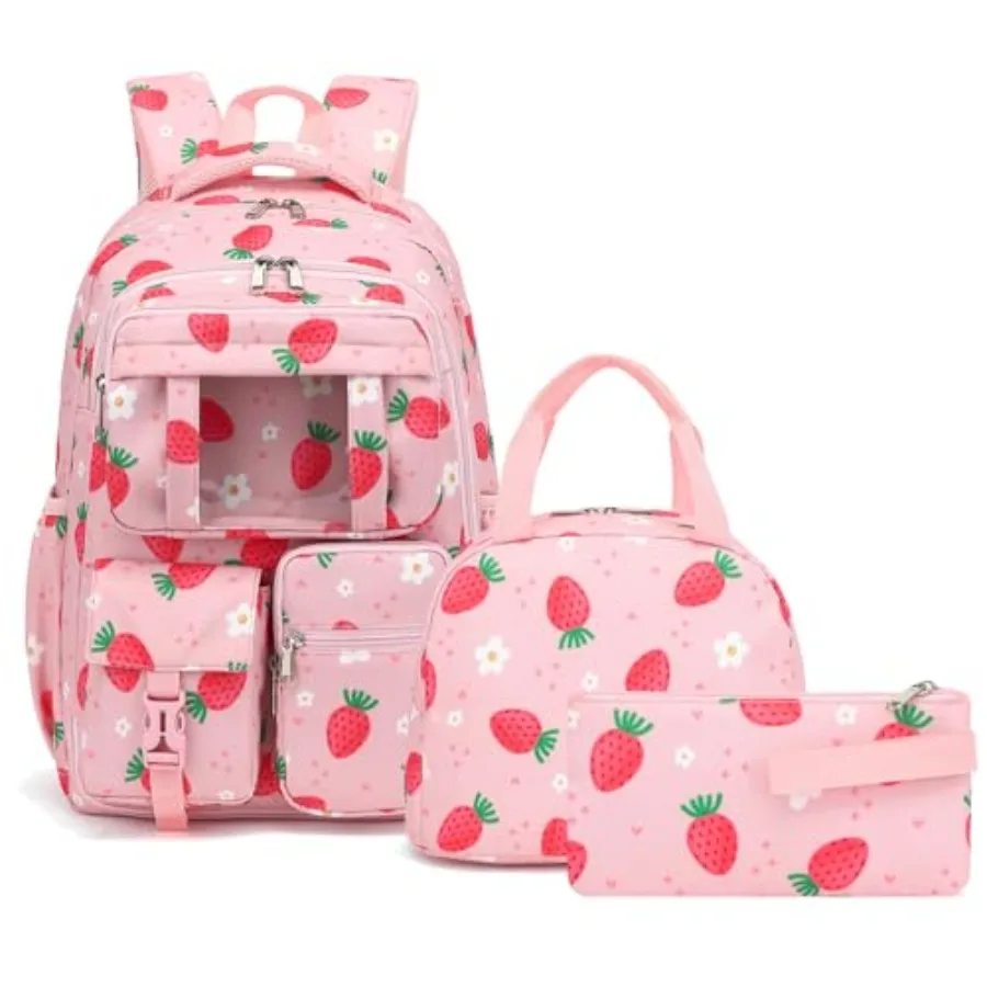 

School Backpack for Girls 3Pcs Set Elementary Middle School Book Bags with Lunch Box Pencil Case