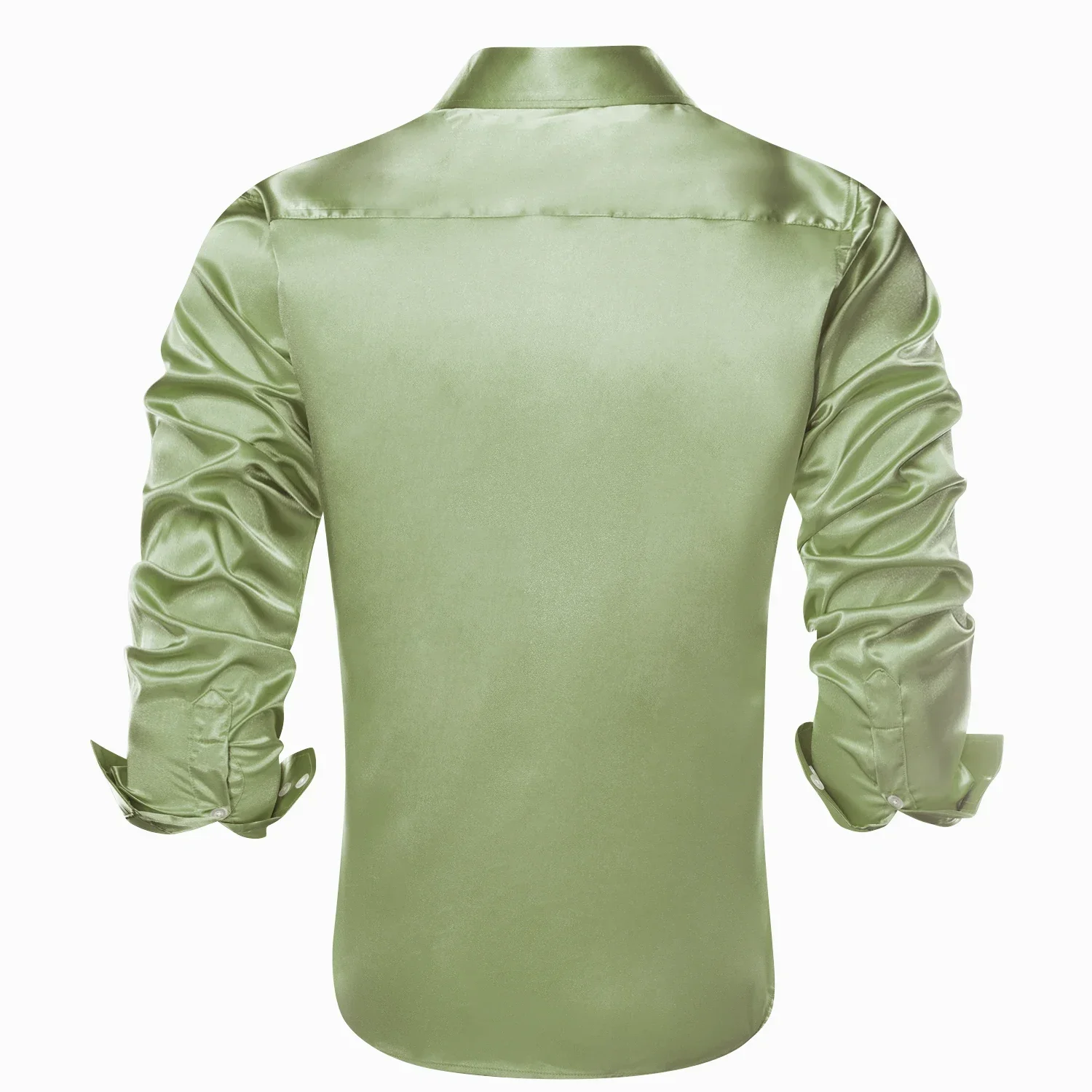 

Sage Green Solid Satin Silk Mens Shirts Lapel Long Sleeve Dress Shirt Soft Blouse for Male Formal Casual Wedding Business