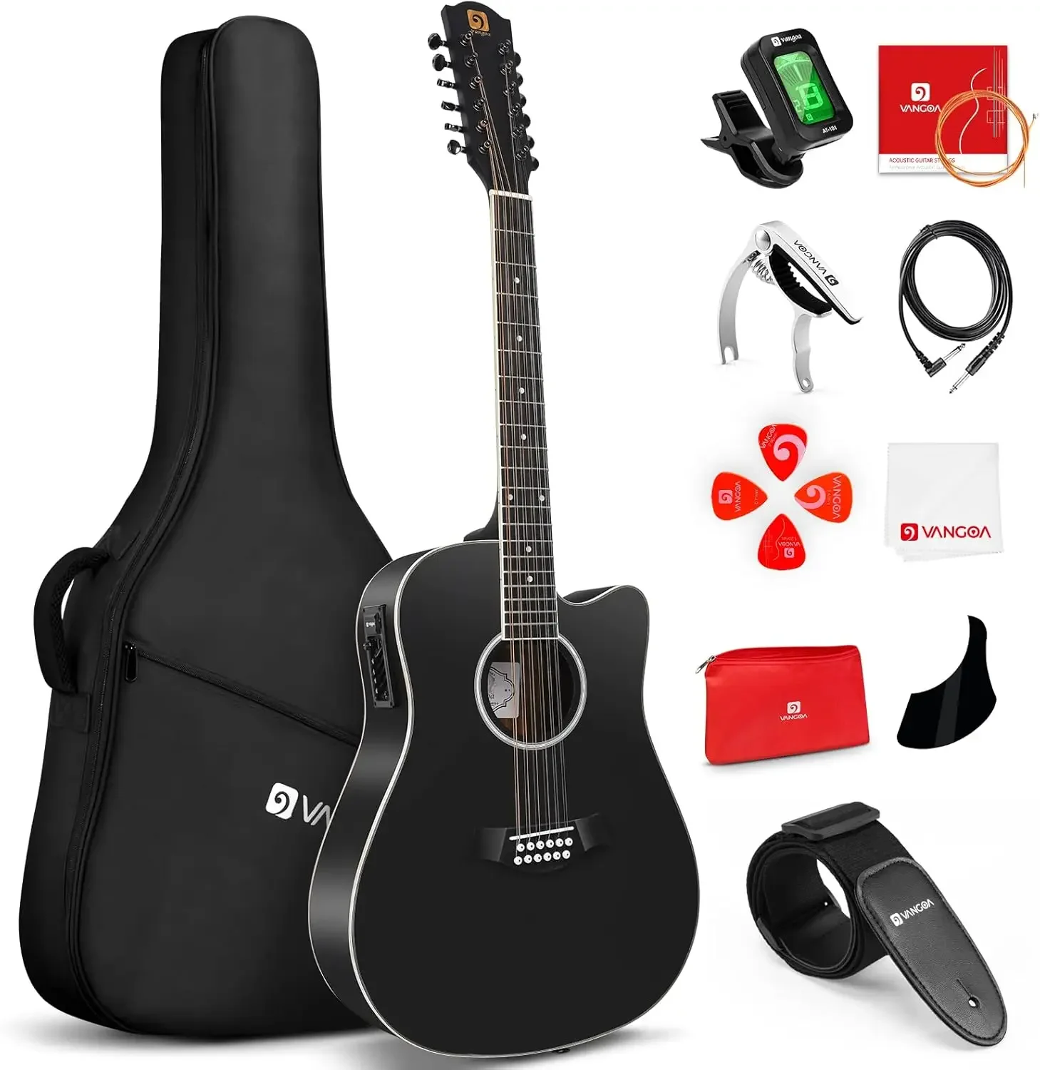 String Guitar, Twelve String Guitar Acoustic Electric Cutaway Guitarr Bundle for Beginner Adults, Teens, Spruce Top, B