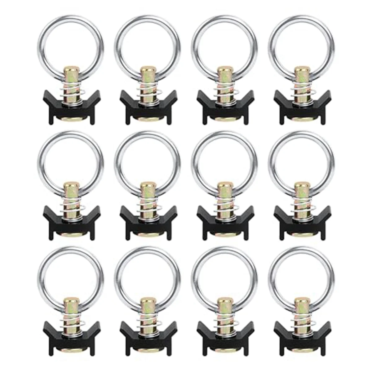 12PCS Single Stud Fitting L Track 4,000LB Capacity with Stainless Steel Round Ring Aluminum Keeper Cargo Control,Black