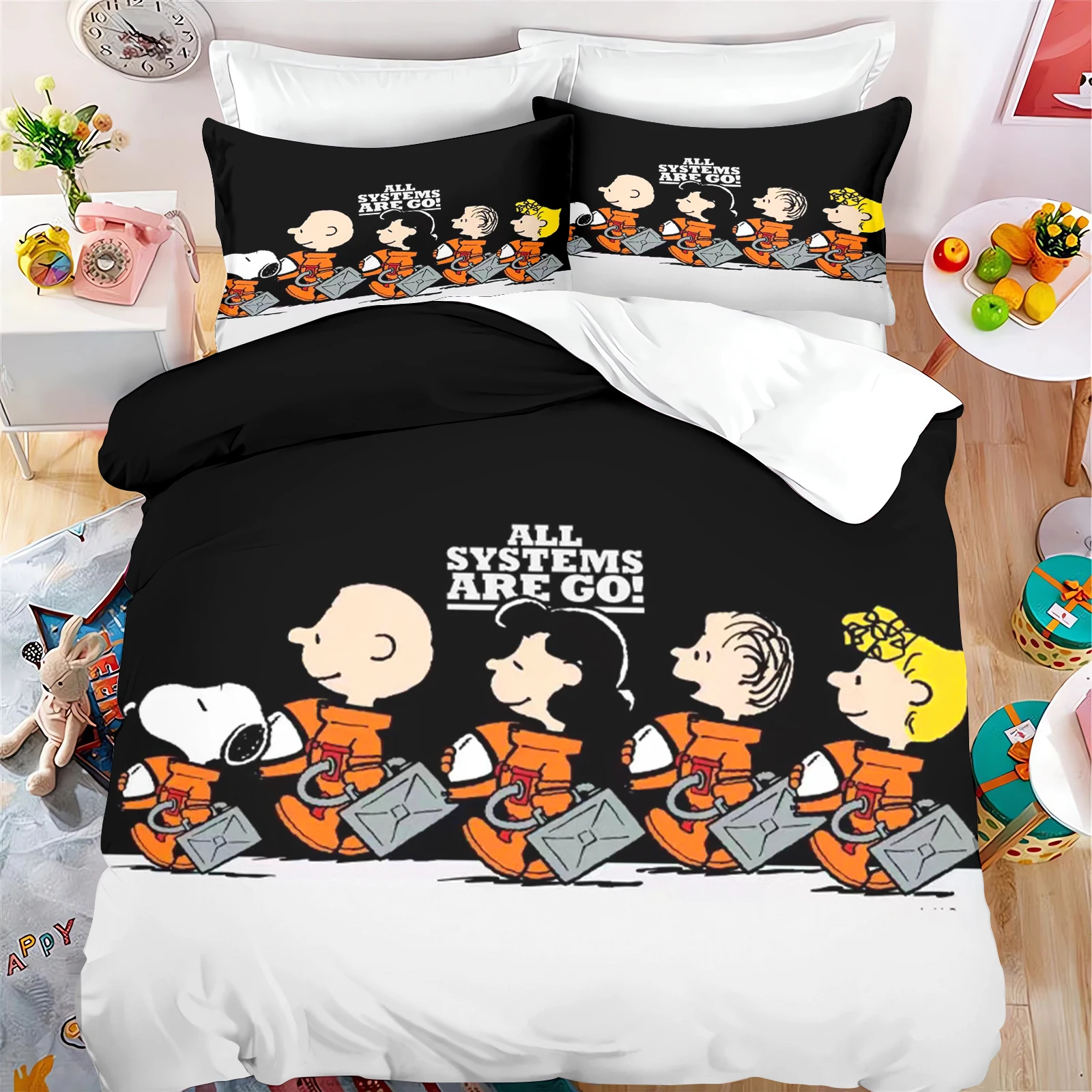 

Snoopy Cartoon 2/3 Pcs Anime Duvet Cover Set Comforter King Size Bedding Quilt Children Reactive Printinting Room Decor Home