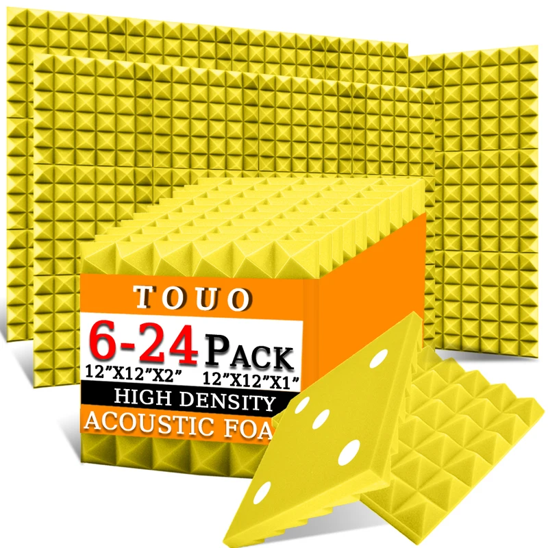 

TOUO Pyramid Acoustic Foam 6/12/24 Pcs High-Density Sponge Pad Sound Absorbing Sound Proof Material Bedroom Acoustic Treatment