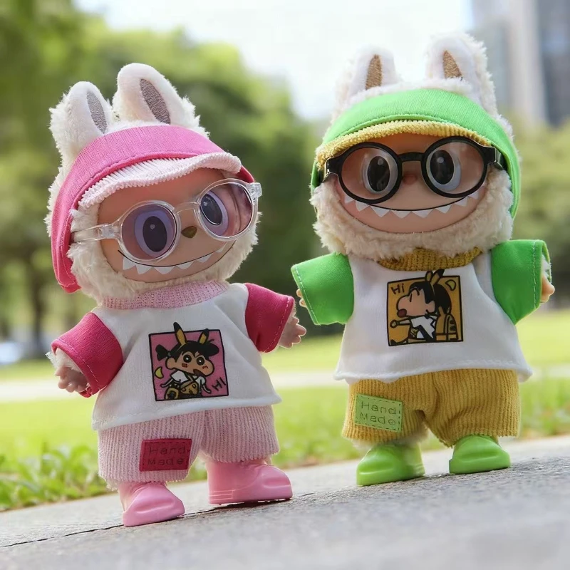 

labubu clothes luxury Outfit Fisherman Hat and Overalls Set for 17cm Dolls 2nd 3rd Generation Fashion Clothes Christmas gifts