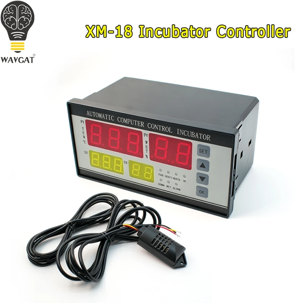 

WAVGAT XM-18 Digital Egg Incubator Controller Multifunctional Thermostat Hygrostat Control with Temperature Humidity SensorProbe