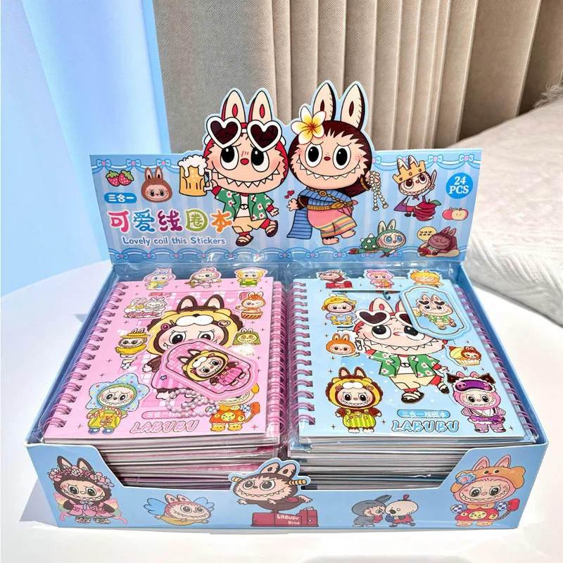 24pcs -1box Cartoon Cute Labu Booklet Coil Book Sticker Combination Book 27 Material Books Children'S Diy Booklet Material Gift