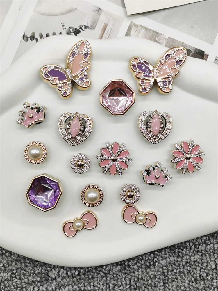 16PCS Resin Crown Shoe Charms Accessories Rhinestone Flower Shoes Buckles DIY Decorations Bling Bowknot Butterfly Shoe Clips