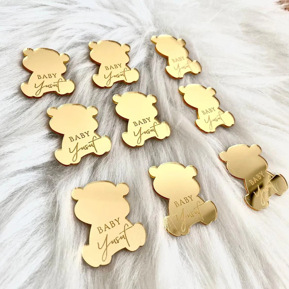 30 pz personalizzato orso acrilico specchio Tag Baby Shower Tag regalo orso compleanno orso Tag nome del bambino diserbo decorazione del partito