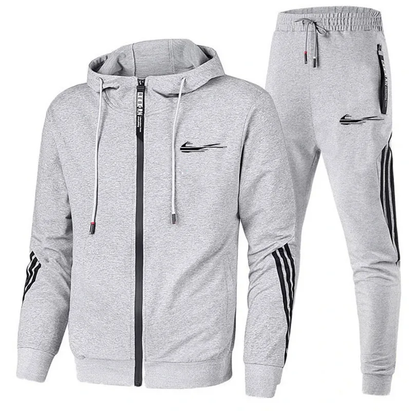 2024 Men\'s Suit Two-Piece Tracksuit Casual Sports Jacket+Trousers Harajuku Sports Suit Spring And Autumn Hoodie Sportswear