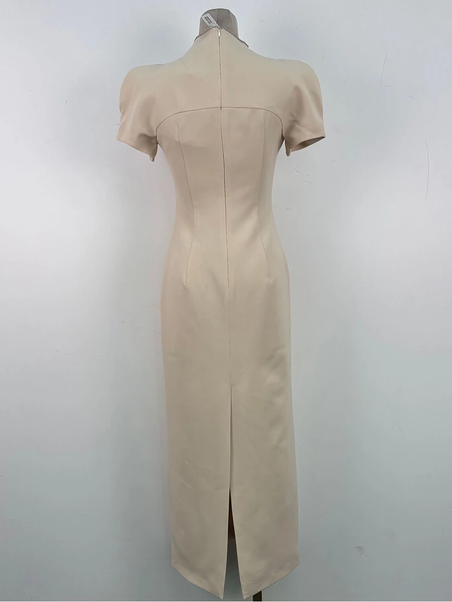 Twotwinstyle sólido emagrecimento emendado apliques temperamento vestidos para mulheres com decote em v mangas curtas túnica elegante vestido longo feminino