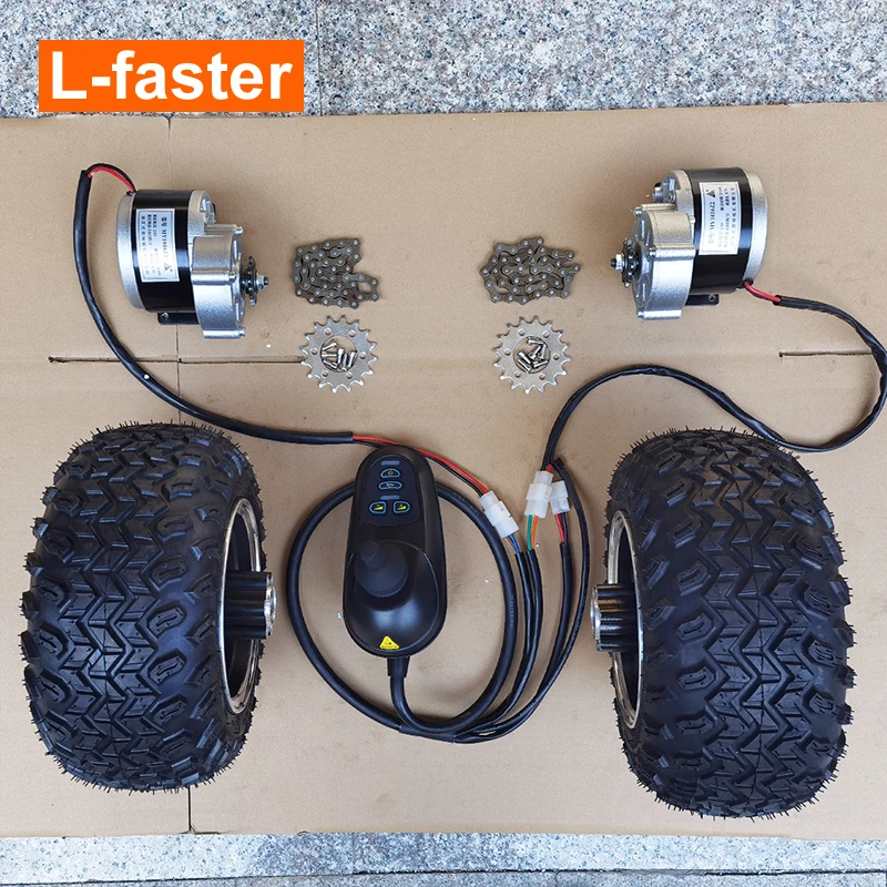 DIY  24V 500W Electric Tricycle Flat Car 10x6.0 Inch Off Road Fat Tire Dual Drive Brush Gera Motor Kit