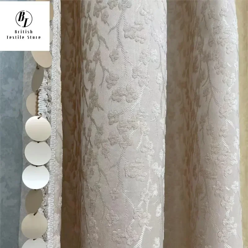 Modern Cream White Luxury Chenille Double-sided Jacquard Curtains for Living Room Bedroom Dining Lace and Ready Window Drapes