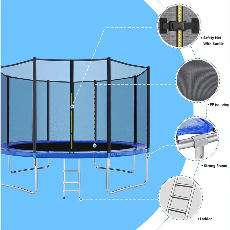 12FT 6-8 Children Adults Outdoor Backyard Trampoline, Kids Recreational Trampolines With Safety Enclosure Net