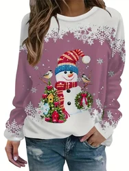 2023 Kerst Sneeuwpop Print Herfst En Winter Dames Lange Mouwen Ronde Hals Casual Pullover Grote Maat Sweatshirt