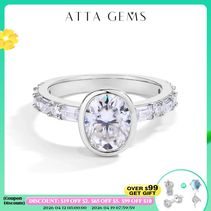 

ATTAGEMS Top Quality Oval Cut 2.0CT Moissanite Rings for Women 925 Sterling SIlver Engagement Ring Jewelry Gift With Certificate