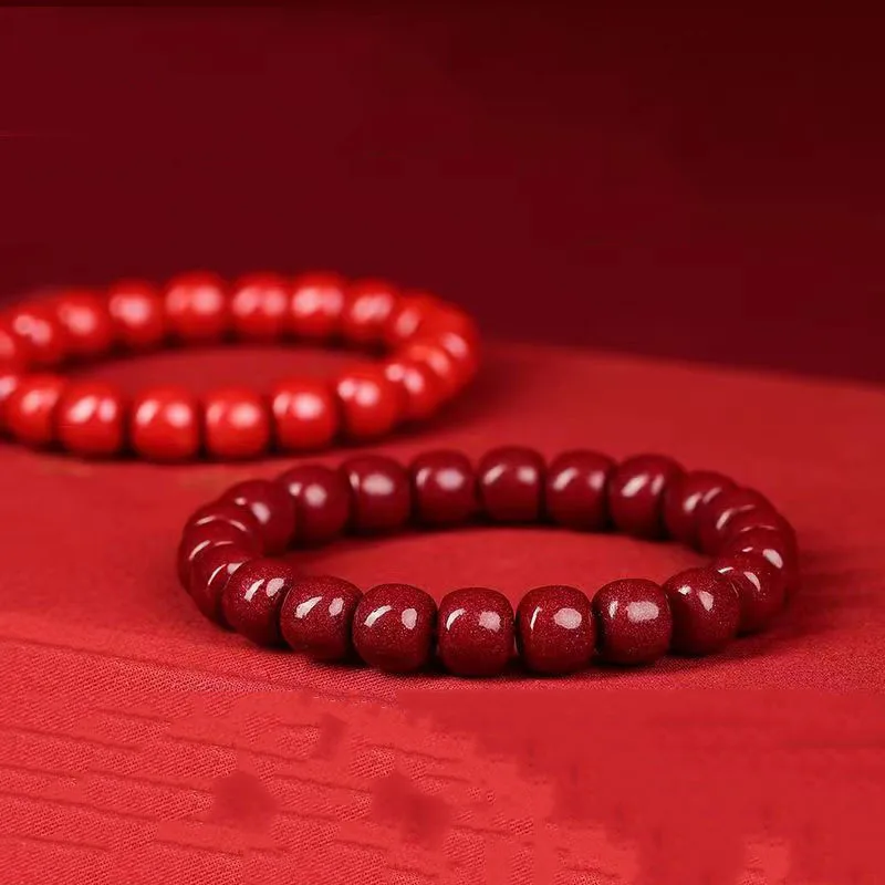 Big Red Emperor Sandstone Bracelet Female Old Men's Natural Ore Animal Year Lucky Bead