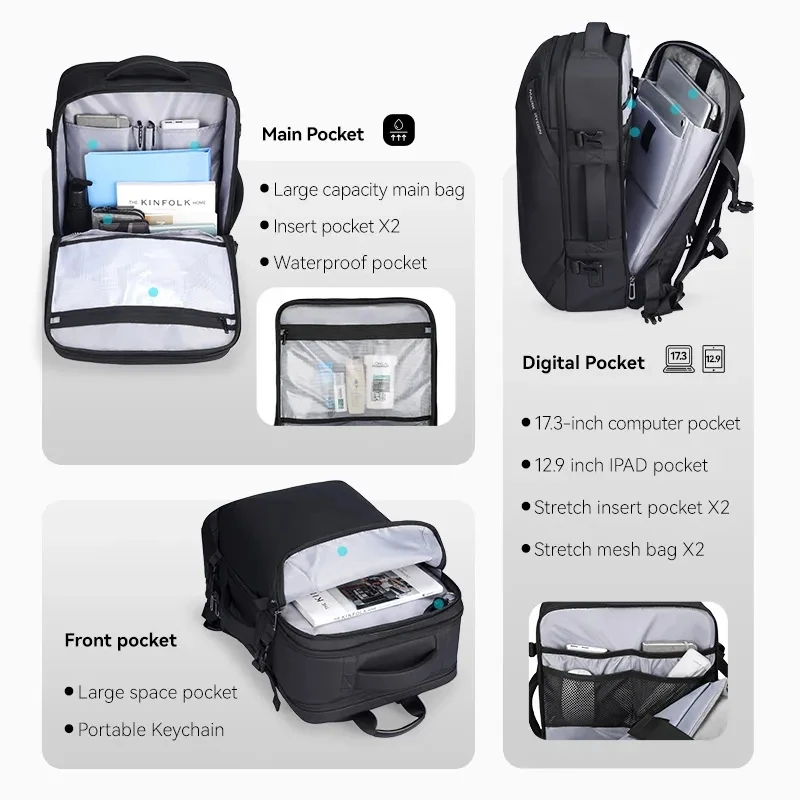 Mark Ryden Men Backpack Business Expandable Multifunctional Anti-theft Waterproof Laptop Backpacks Hard Shell USB Charging Bag