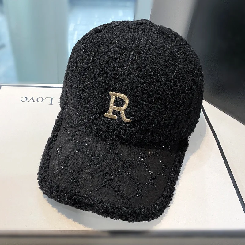 Autumn and Winter Warm Fashion Lamb\'s Wool Baseball Cap Street Leisure Duck Tongue Cap Adjustable Rebound Cap Padded Cap