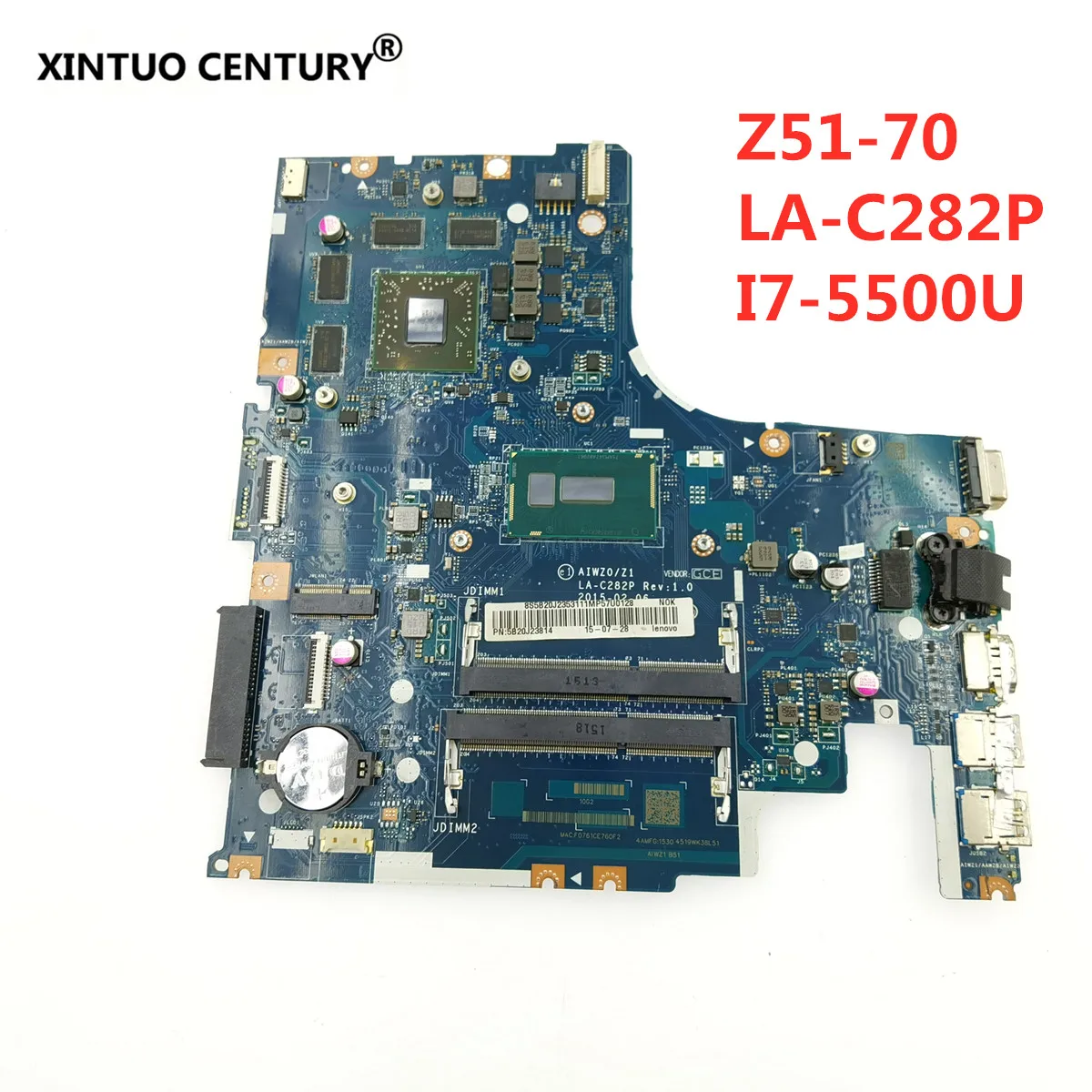 

For LENOVO Ideapad Z51-70 i7-5500U Laptop motherboard 5B20J23649 LA-C282P SR23W 216-0866000 DDR3 Mainboard