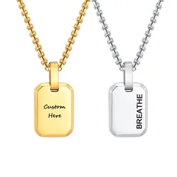 Personalized Letter Name Square Necklace For Women Men, Customized ID Tag Pendant, Stainless Steel Free Engraving Jewelry